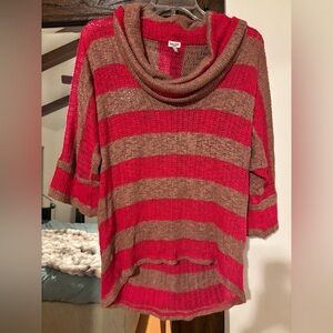 Splendid Red and Brown Striped Cowl Neck Sweater XS polyester rayon